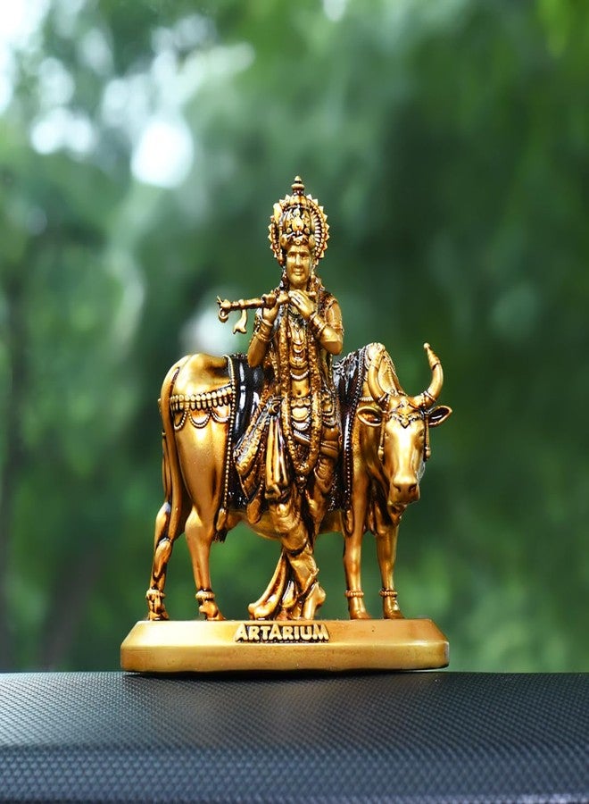 Artarium Handcrafted Krishna with Cow Murti Idol Statue Janmashtami Showpiece for Car Dashboard Home Decor Office and Table Decorative (Krishna with Cow 3.5 Inch) - Image 2
